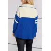 Quarter Zip Striped Dropped Shoulder Sweater
