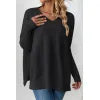 Slit V-Neck Dropped Shoulder Sweater