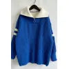 Quarter Zip Striped Dropped Shoulder Sweater