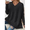 Slit V-Neck Dropped Shoulder Sweater