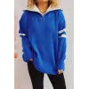 Quarter Zip Striped Dropped Shoulder Sweater