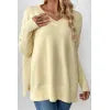 Slit V-Neck Dropped Shoulder Sweater