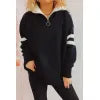 Quarter Zip Striped Dropped Shoulder Sweater